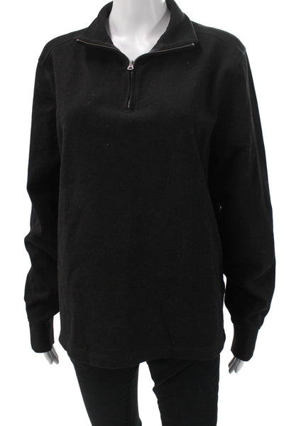 J Crew Women Pullover Sweatshirt Black Mock Neck Zip Long Sleeve Size M