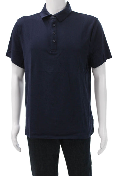 J Crew Mens Dark Blue Cotton Blend Short Sleeve Solid Collared Polo Size L