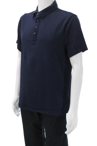 J Crew Mens Dark Blue Cotton Blend Short Sleeve Solid Collared Polo Size L