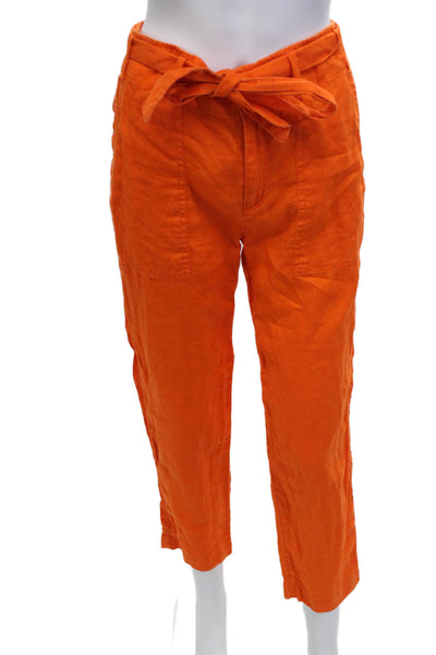 Lauren Ralph Lauren Womens Paperbag Cropped Ankle Pants Orange Linen Size 0