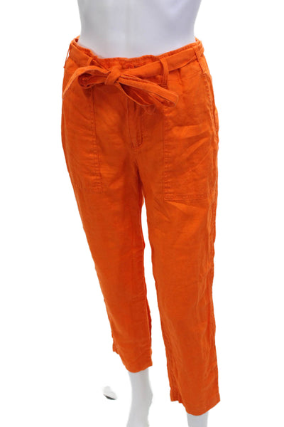 Lauren Ralph Lauren Womens Paperbag Cropped Ankle Pants Orange Linen Size 0