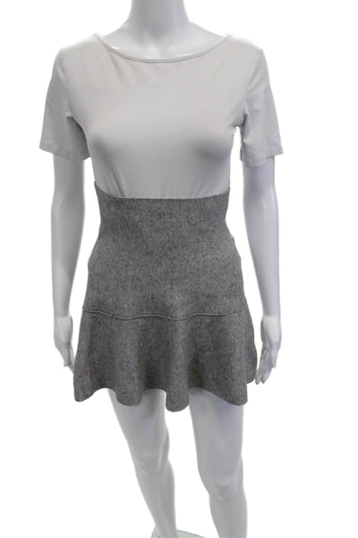 Zara Knit Women Fit & Flare Skirt Gray Viscose Mini Size S