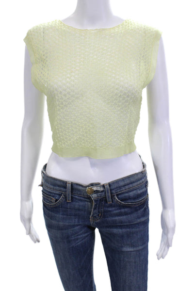Zara Women Cropped Sleeveless Yellow Crew Neck Polyester Blend Top Size M