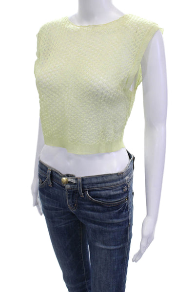Zara Women Cropped Sleeveless Yellow Crew Neck Polyester Blend Top Size M