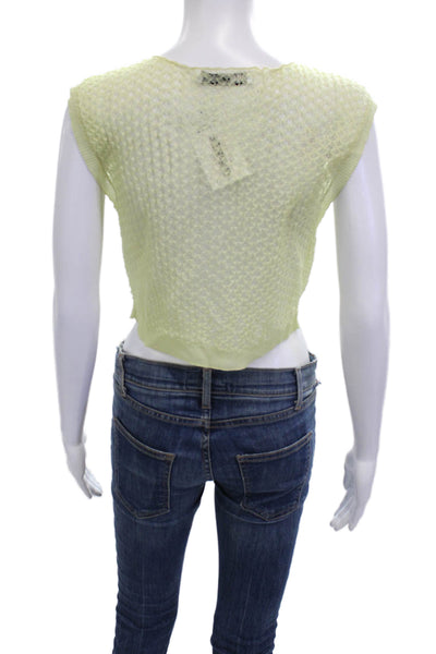 Zara Women Cropped Sleeveless Yellow Crew Neck Polyester Blend Top Size M