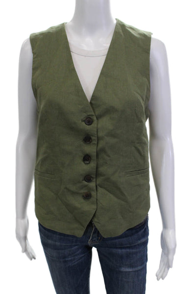 Zara Womens V-Neck Button Solid Army Green Polyester Vest Size S