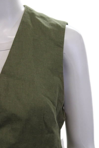 Zara Womens V-Neck Button Solid Army Green Polyester Vest Size S