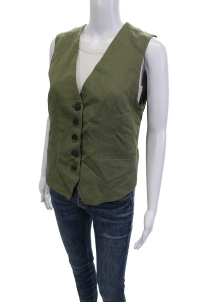 Zara Womens V-Neck Button Solid Army Green Polyester Vest Size S