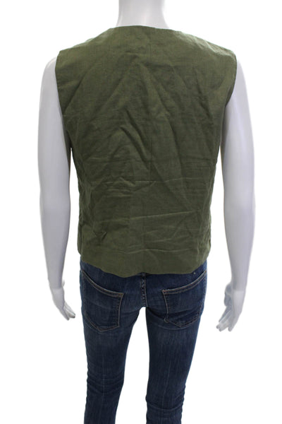 Zara Womens V-Neck Button Solid Army Green Polyester Vest Size S