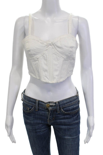 Zara Women Cropped Sleeveless White Cotton Blend Zip Top Size M