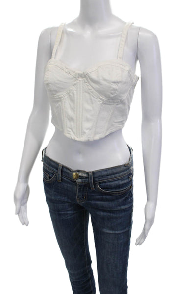 Zara Women Cropped Sleeveless White Cotton Blend Zip Top Size M