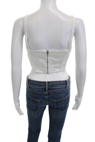 Zara Women Cropped Sleeveless White Cotton Blend Zip Top Size M