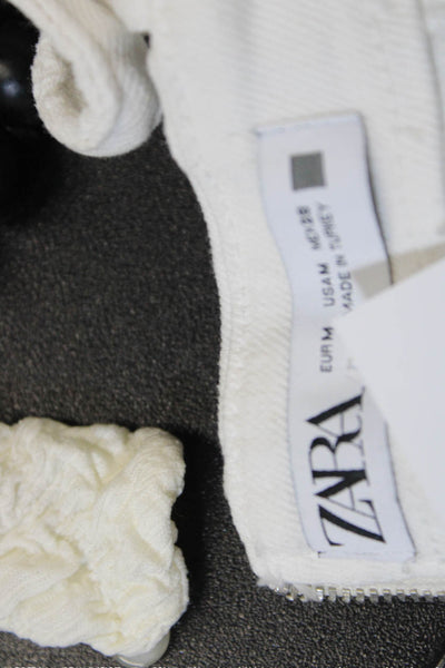 Zara Women Cropped Sleeveless White Cotton Blend Zip Top Size M