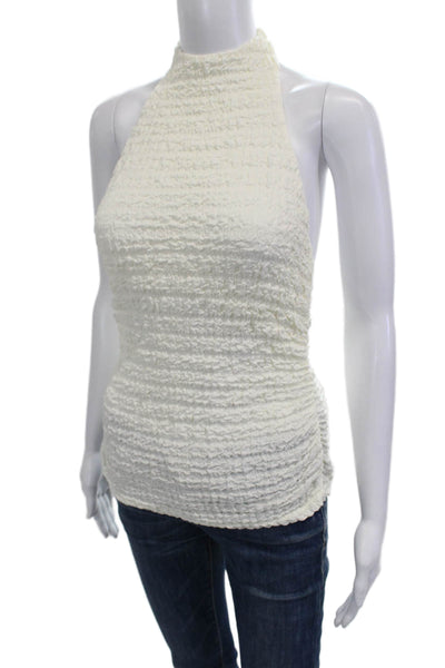 Zara Womens Tank Sleeveless High Neck White Polyester Blend Size M