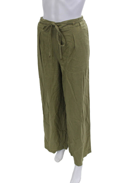 Zara Womens Paperbag Pants Green Drawstring Viscose Linen Size M
