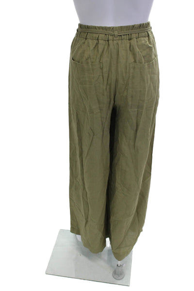 Zara Womens Paperbag Pants Green Drawstring Viscose Linen Size M