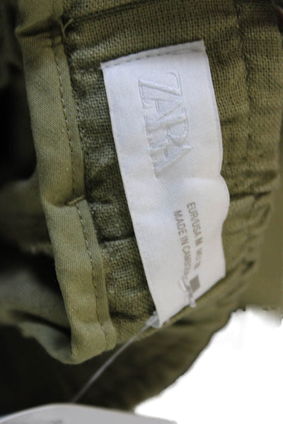 Zara Womens Paperbag Pants Green Drawstring Viscose Linen Size M
