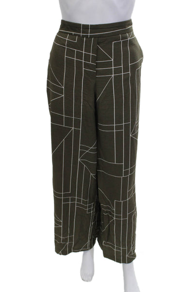 Zara Women Dress Pants Green Geometric Viscose Polyamide Fall Size M