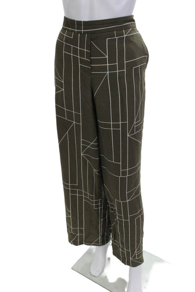 Zara Women Dress Pants Green Geometric Viscose Polyamide Fall Size M