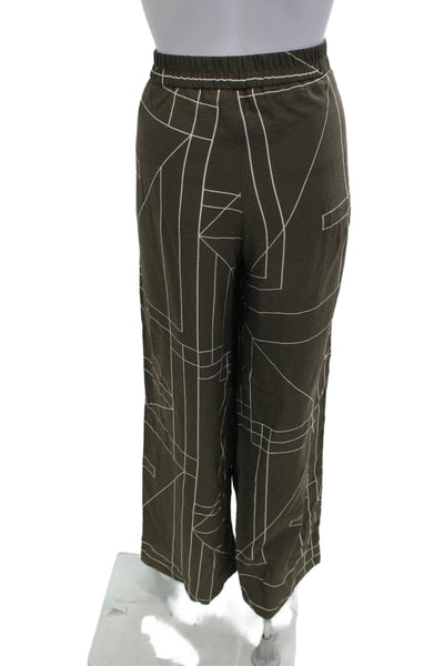 Zara Women Dress Pants Green Geometric Viscose Polyamide Fall Size M