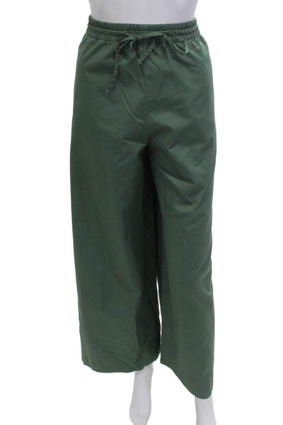 Zara Women Cropped Green Cotton Drawstring Army Pants Size S