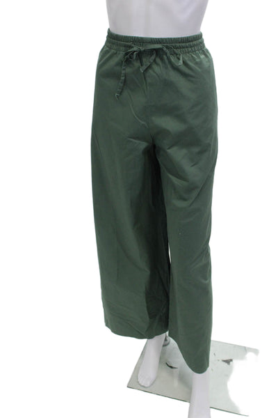 Zara Women Cropped Green Cotton Drawstring Army Pants Size S