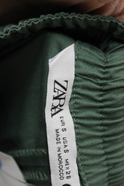Zara Women Cropped Green Cotton Drawstring Army Pants Size S