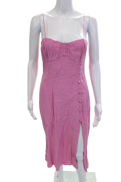 Zara Women Slip Dress Pink Linen Viscose Sleeveless Button Long Size S