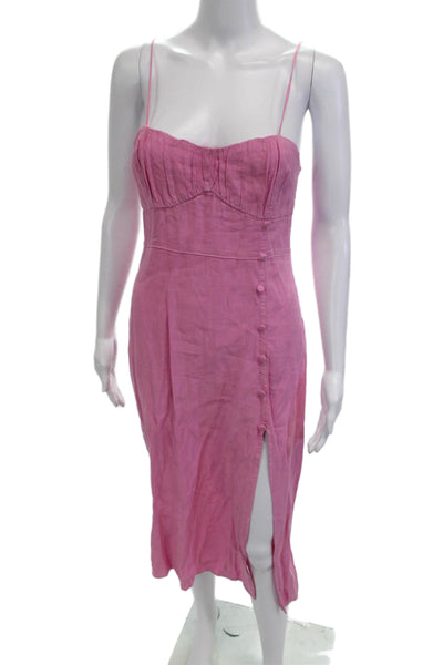 Zara Women Slip Dress Pink Linen Viscose Sleeveless Button Long Size S