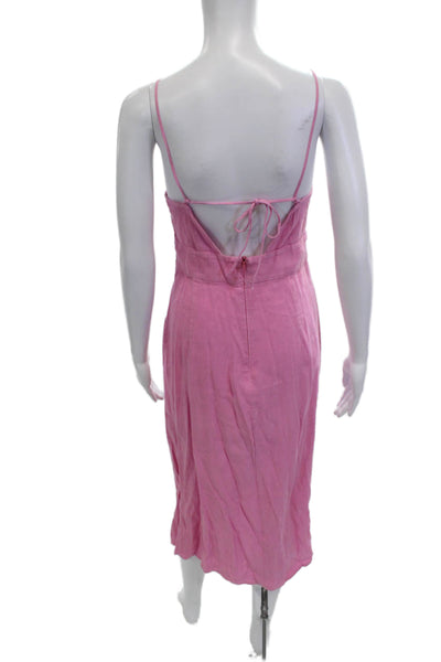 Zara Women Slip Dress Pink Linen Viscose Sleeveless Button Long Size S