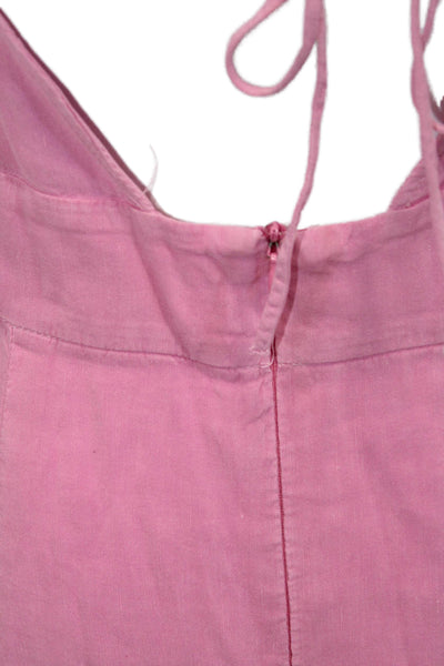 Zara Women Slip Dress Pink Linen Viscose Sleeveless Button Long Size S