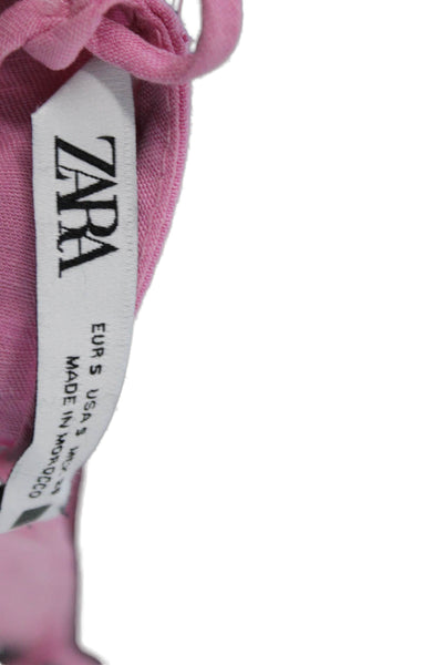 Zara Women Slip Dress Pink Linen Viscose Sleeveless Button Long Size S