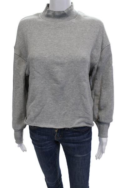 J Crew Womens Pullover Sweatshirt Gray Mock Neck Zip Long Sleeve Cotton Size XS