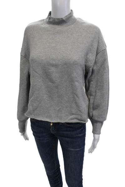 J Crew Womens Pullover Sweatshirt Gray Mock Neck Zip Long Sleeve Cotton Size XS