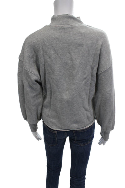 J Crew Womens Pullover Sweatshirt Gray Mock Neck Zip Long Sleeve Cotton Size XS