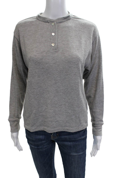 Donni Women Basic Button-Up Top Gray Long Sleeve Kimono Crew Neck Size S