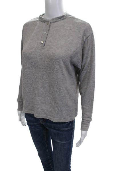 Donni Women Basic Button-Up Top Gray Long Sleeve Kimono Crew Neck Size S
