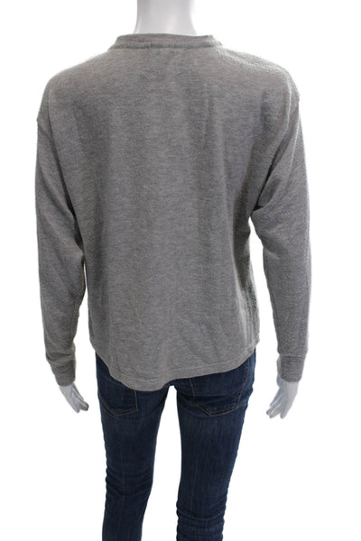 Donni Women Basic Button-Up Top Gray Long Sleeve Kimono Crew Neck Size S