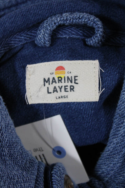 Marine Layer Mens Stand-Up Mock Neck Long Sleeve Blue T-Shirt Size L