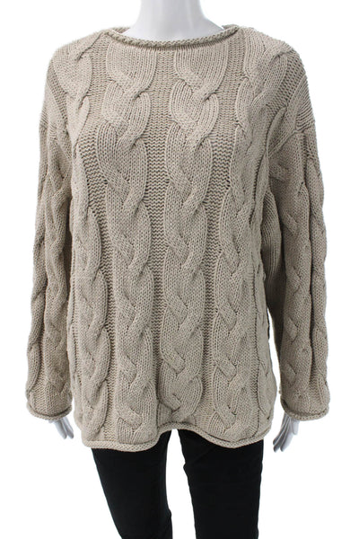 Zara Womens Pullover Sweater Beige Long Sleeve Round Neck Cotton Blend Size S
