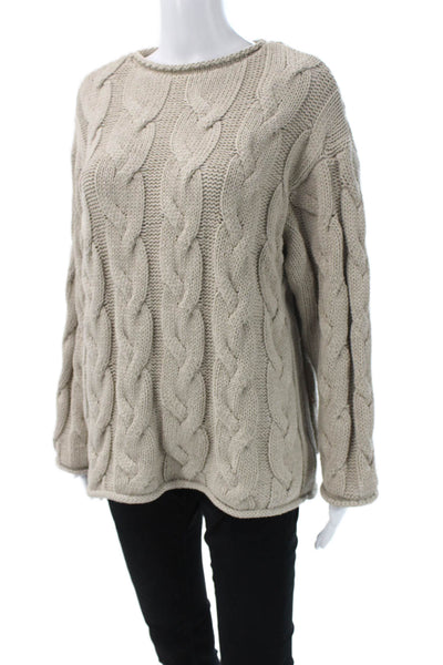 Zara Womens Pullover Sweater Beige Long Sleeve Round Neck Cotton Blend Size S