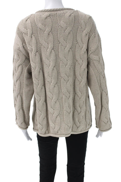 Zara Womens Pullover Sweater Beige Long Sleeve Round Neck Cotton Blend Size S