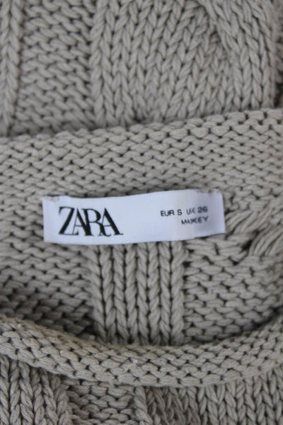 Zara Womens Pullover Sweater Beige Long Sleeve Round Neck Cotton Blend Size S