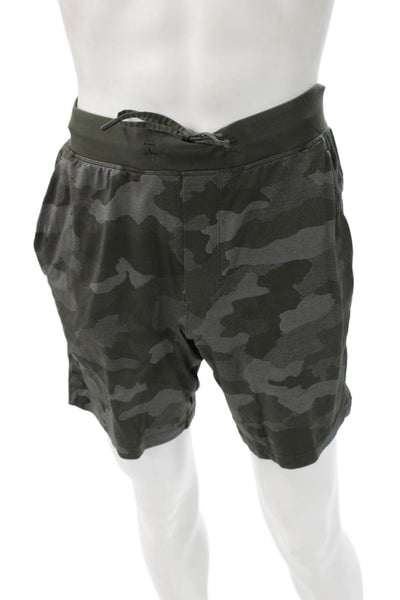Lululemon Mens Dark Gray Camo Sweat Shorts Polyester Drawstring Size M