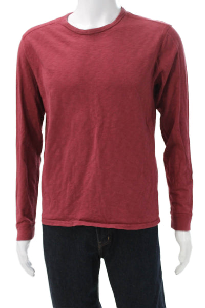 J Crew Mens Red Long Sleeve Crew Neck Classic T-Shirt 100% Cotton Size M