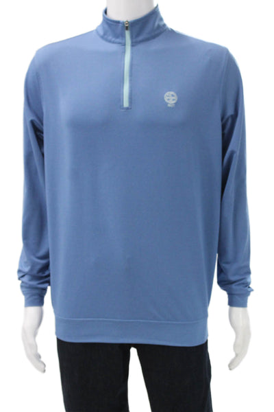 Peter Millar Mens Stand-Up Mock Neck Blue Long Sleeve Cotton T-Shirt Size M