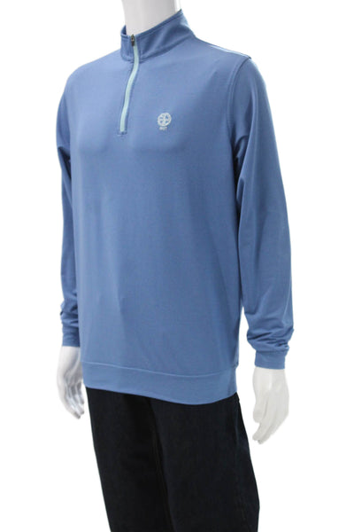 Peter Millar Mens Stand-Up Mock Neck Blue Long Sleeve Cotton T-Shirt Size M