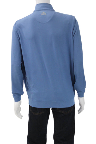 Peter Millar Mens Stand-Up Mock Neck Blue Long Sleeve Cotton T-Shirt Size M