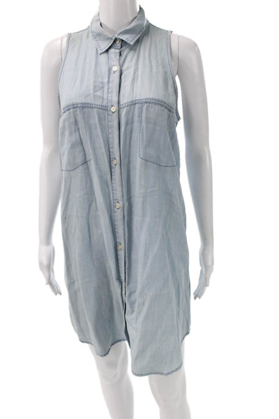 BB Dakota Women Light Blue Collared Sleeveless Shirt Dress 100% Tencel Size S