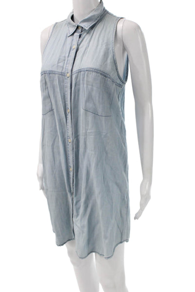 BB Dakota Women Light Blue Collared Sleeveless Shirt Dress 100% Tencel Size S